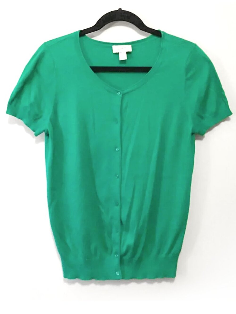 Vintage LOFT Kelly Green Lucky Irish Short Sleeve Button Up Cardigan Medium